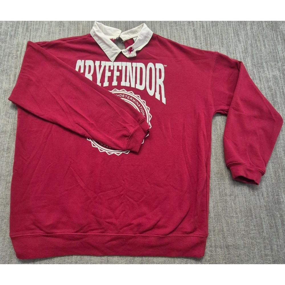 Harry Potter Gryffindor Red Sweatshirt Medium Wizarding World White Polo collar